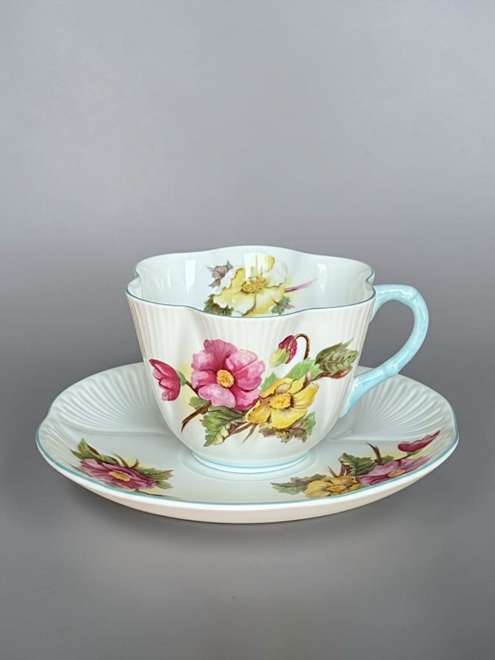 Vintage Shelley Teacup & Saucer, Begonia Dainty Shape, Fine Bone China England